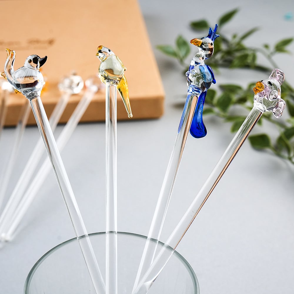 Handcrafted 6 Assorted Glass Animal Swizzle Sticks-ArtyCraftz.com