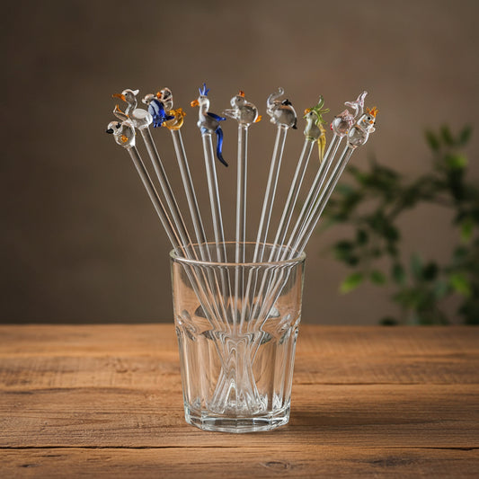 Handcrafted 6 Assorted Glass Animal Swizzle Sticks-ArtyCraftz.com