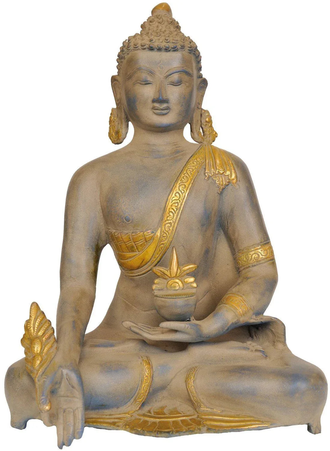 Handcrafted Antique Dual-Tone Brass Buddha Decorative Statue 11 Inch-ArtyCraftz.com