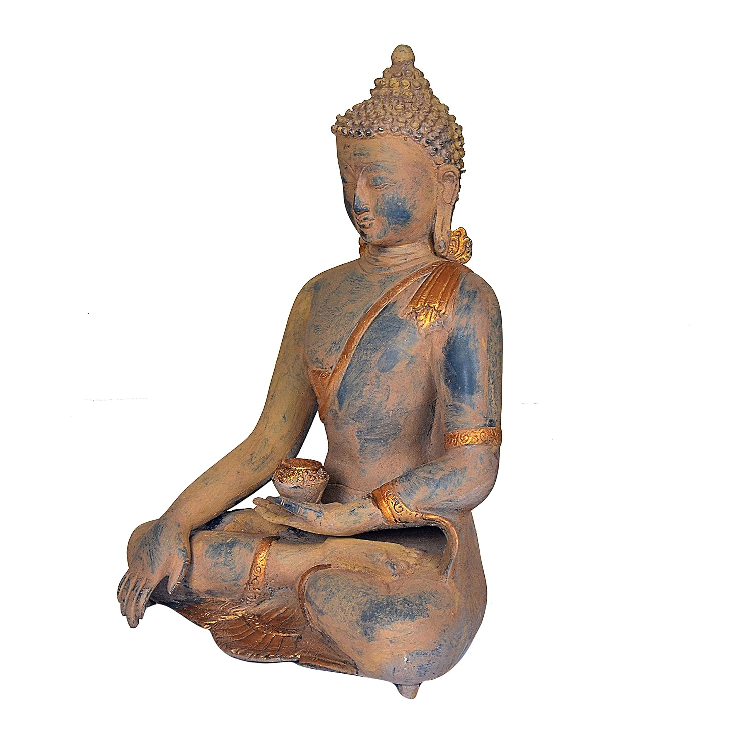 Handcrafted Antique Dual-Tone Brass Buddha Decorative Statue 11 Inch-ArtyCraftz.com