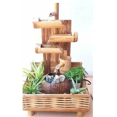 Handcrafted Bamboo Fountain on Bamboo Weaved Holder - ArtyCraftz.com