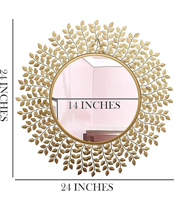 Handcrafted Beautiful Leaf Round Wall Mirror for Home Decor and Gifting 30 Inches