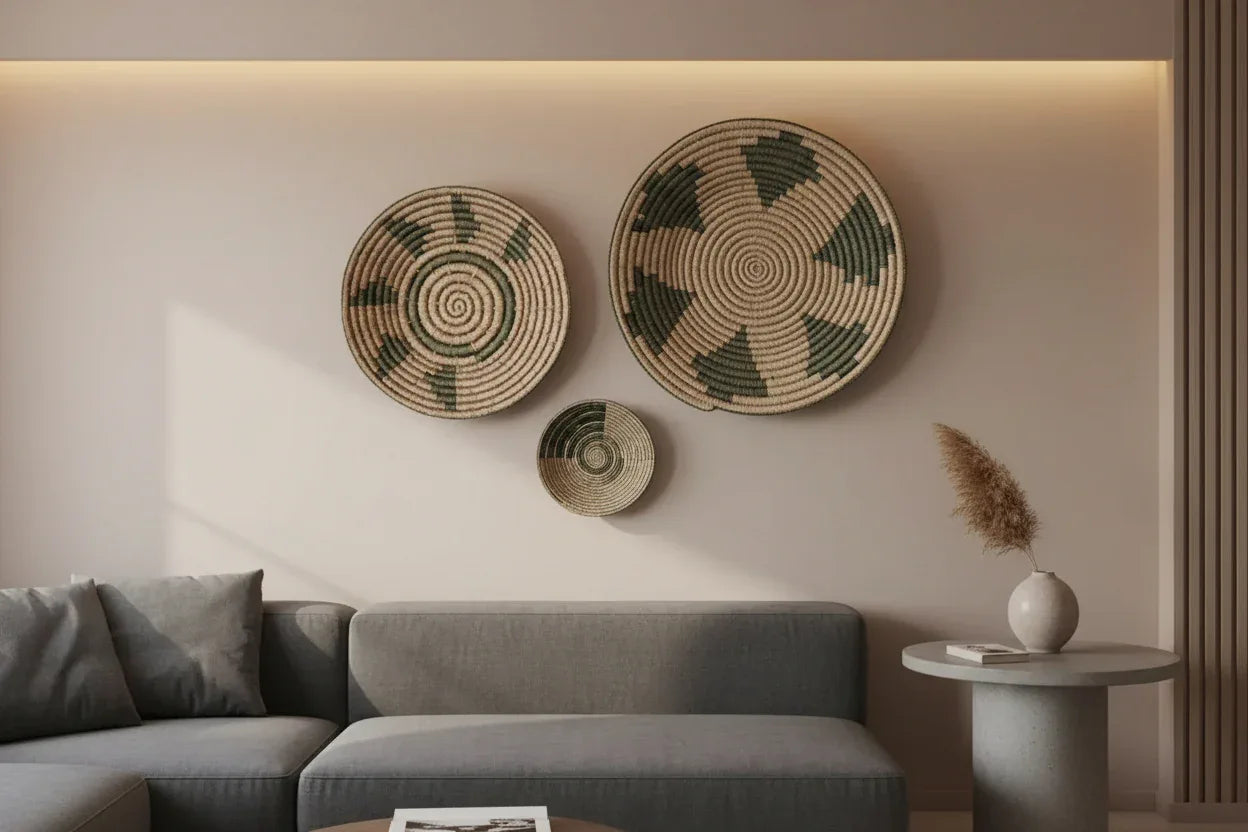 Handcrafted Beige Sabai Grass Wall Plate set of 3-ArtyCraftz.com