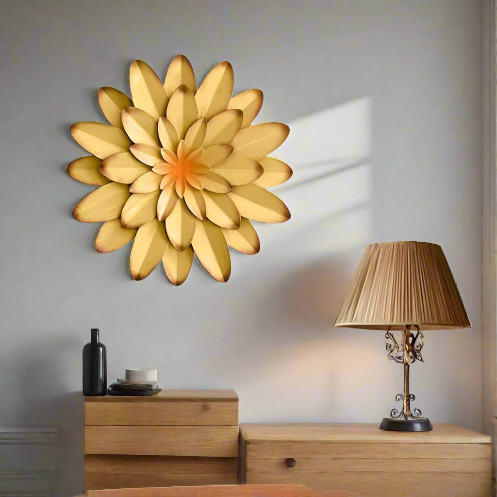 Handcrafted Bloomed Yellow Lotus Wall Art-ArtyCraftz.com
