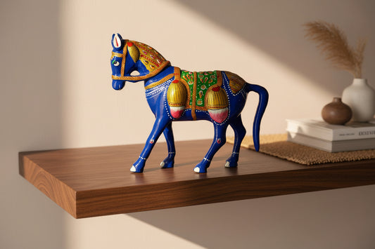 Handcrafted Blue Metal Horse Showpiece – Rajasthani Painted Decor-ArtyCraftz.com