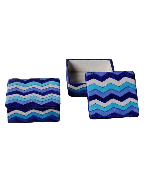 Handcrafted Blue Pottery Square Storage Box-ArtyCraftz.com