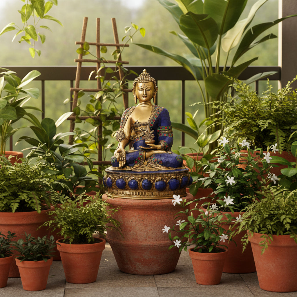 Handcrafted Blue Tibetan Buddha Statue-ArtyCraftz.com