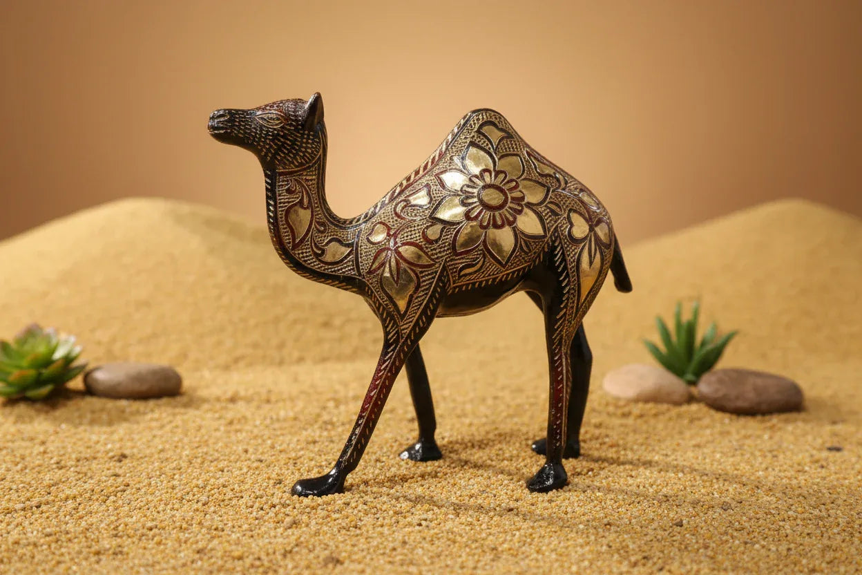 Handcrafted Brass Camel Showpiece – Floral Engraved Decorative Figurine-ArtyCraftz.com