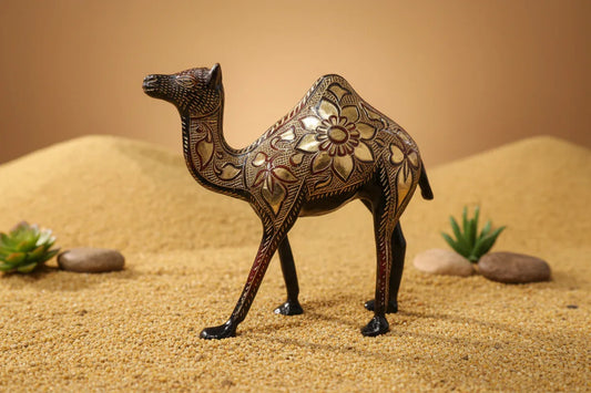 Handcrafted Brass Camel Showpiece – Floral Engraved Decorative Figurine-ArtyCraftz.com