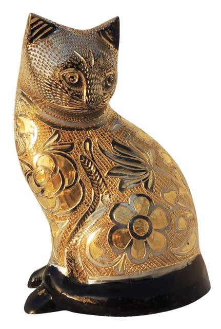 Handcrafted Brass Cat Showpiece Floral Engraved Decorative Figurine - ArtyCraftz.com