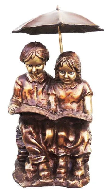 Handcrafted Brass Children with Umbrella Statue for Showpiece - ArtyCraftz.com