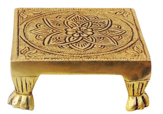 Handcrafted Brass Chowki for Pooja and Home Decor 4*4*1.5 Inches - ArtyCraftz.com