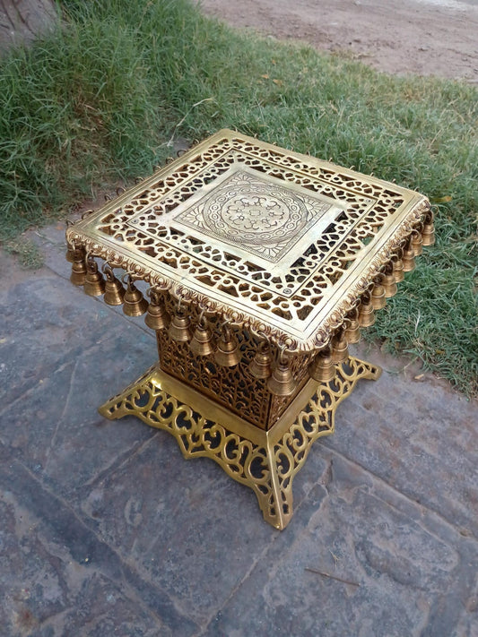 Handcrafted Brass Chowki with Hanging Bells for Pooja & Home Decor - ArtyCraftz.com
