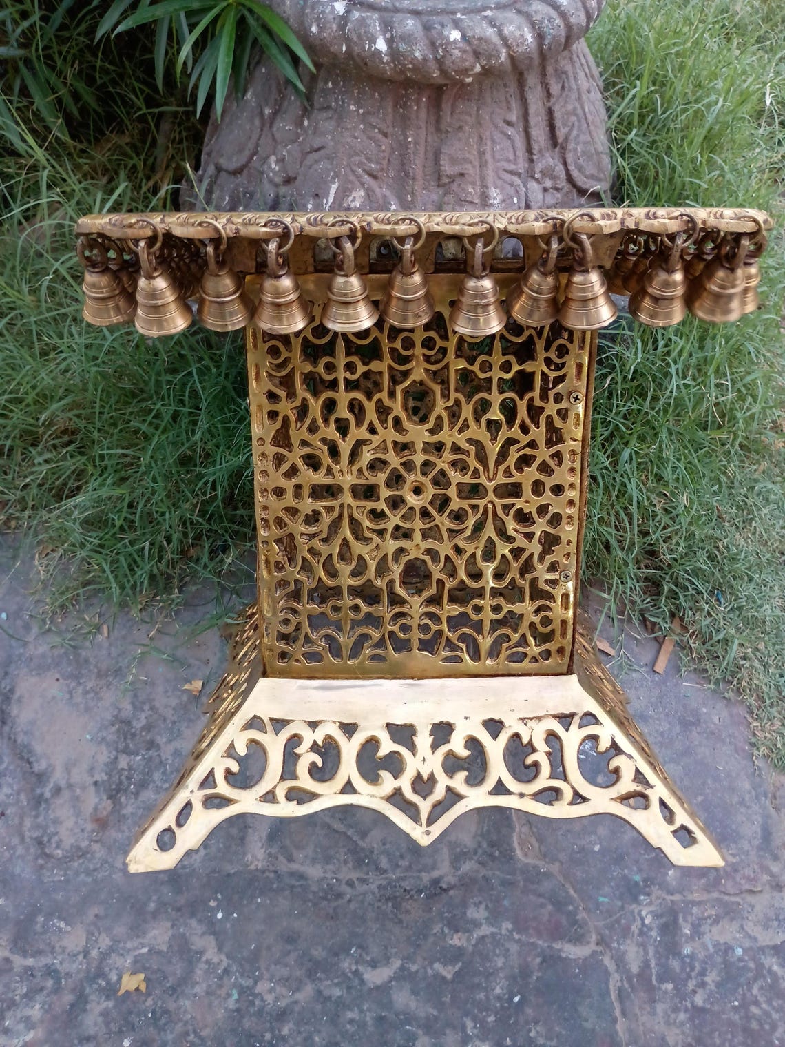 Handcrafted Brass Chowki with Hanging Bells for Pooja & Home Decor - ArtyCraftz.com
