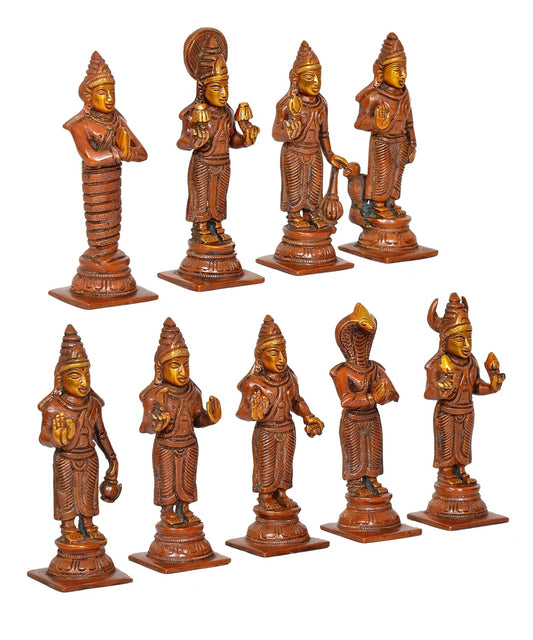 Handcrafted Brass Copper Finish Navagraha Statue Set-ArtyCraftz.com