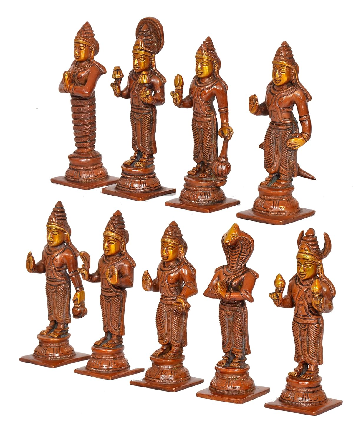 Handcrafted Brass Copper Finish Navagraha Statue Set-ArtyCraftz.com