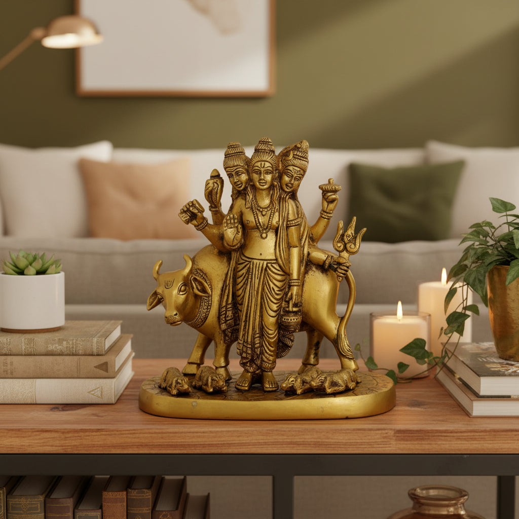 Handcrafted Brass Dattatreya 8 Inches Statue-ArtyCraftz.com