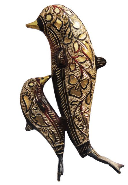 Handcrafted Brass Dolphin Showpiece for Home Decor and Gifting 4.5*2.5*8.2 Inches - ArtyCraftz.com