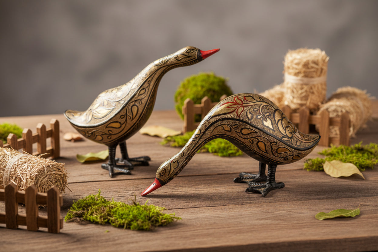 Handcrafted Brass Duck Pair Showpiece-ArtyCraftz.com