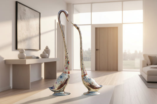 Large Meenakari Swan Pair Showpiece for Home Decor and Gifting 8.3*4*32 Inches - ArtyCraftz.com