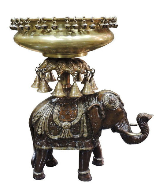 Handcrafted Brass Elephant Urli with Bells - ArtyCraftz.com