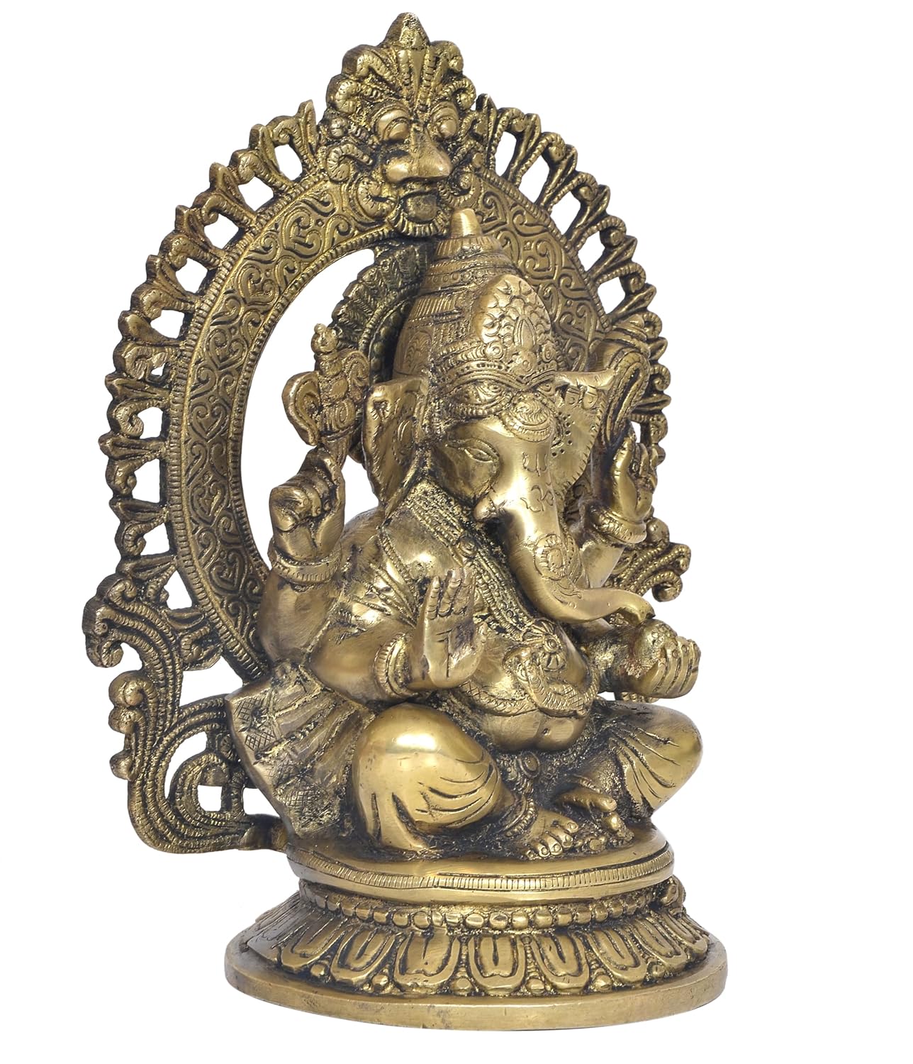 Handcrafted Brass Ganesha Idol with Decorative Arch Left View-ArtyCraftz.com