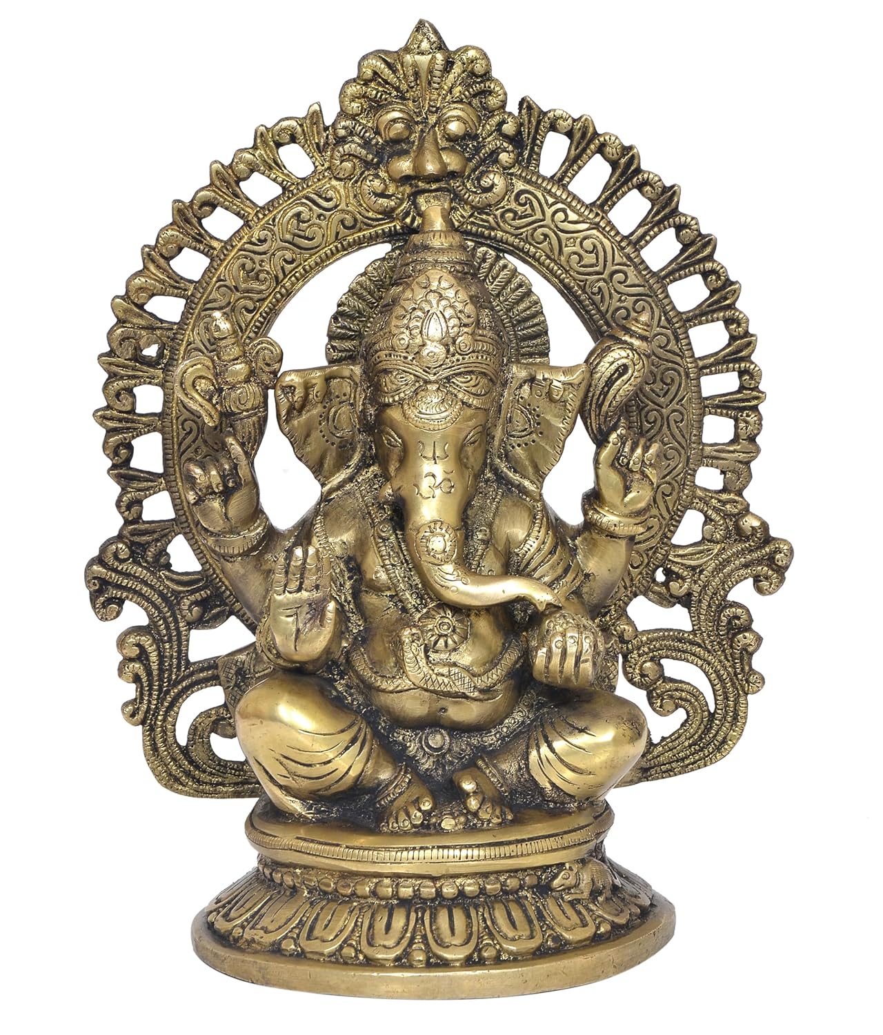 Handcrafted Brass Ganesha Idol with Decorative Arch Front Image-ArtyCraftz.com