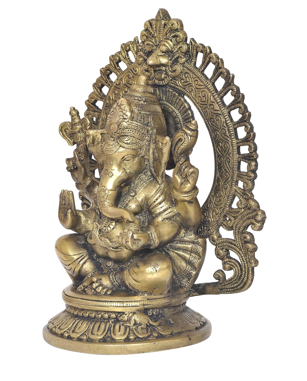Handcrafted Brass Ganesha Idol with Decorative Arch Right View-ArtyCraftz.com
