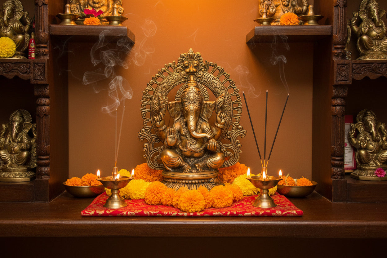 Handcrafted Brass Ganesha Idol with Decorative Arch-ArtyCraftz.com