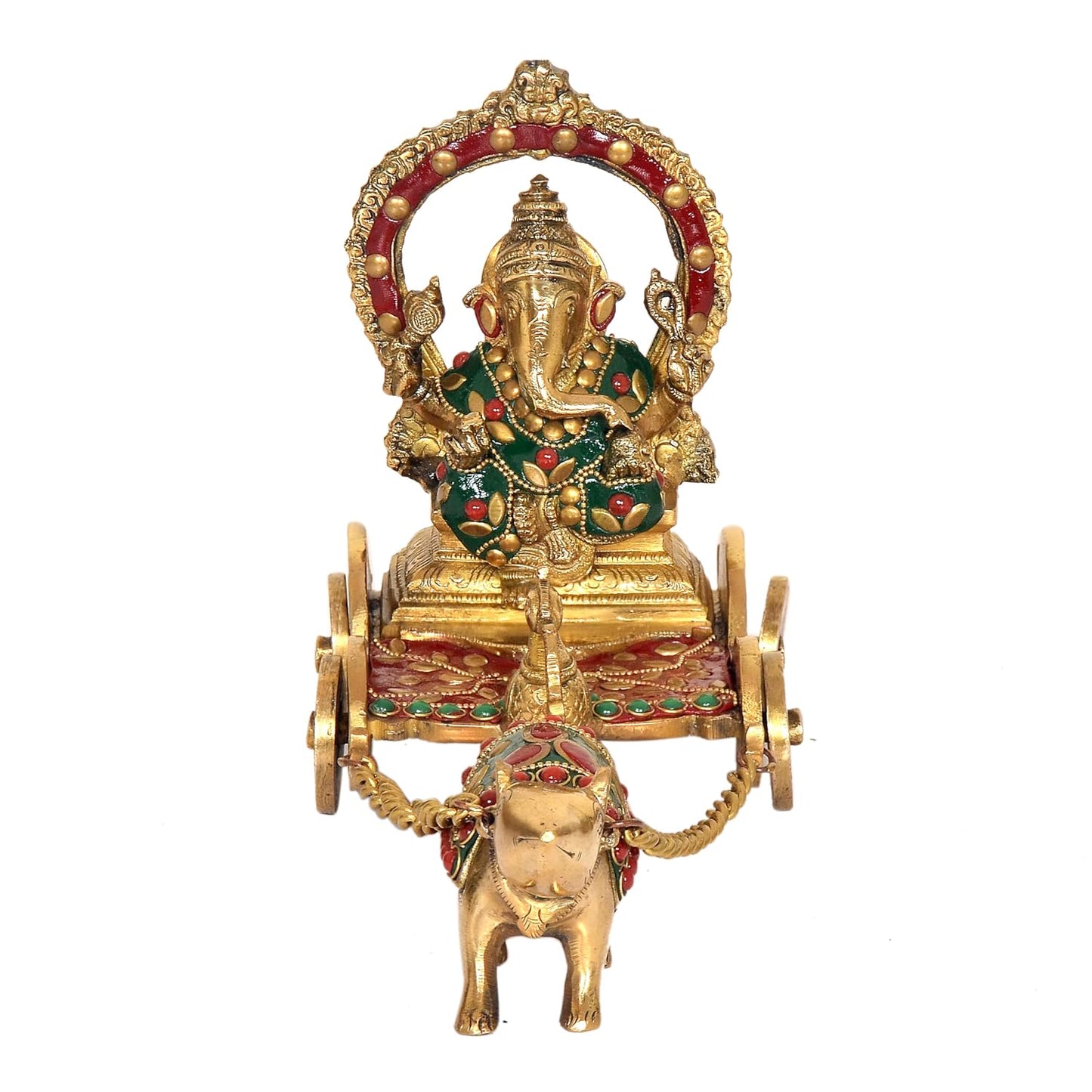 Handcrafted Brass Ganesha Mouse Chariot with Stone Inlay-ArtyCraftz.com