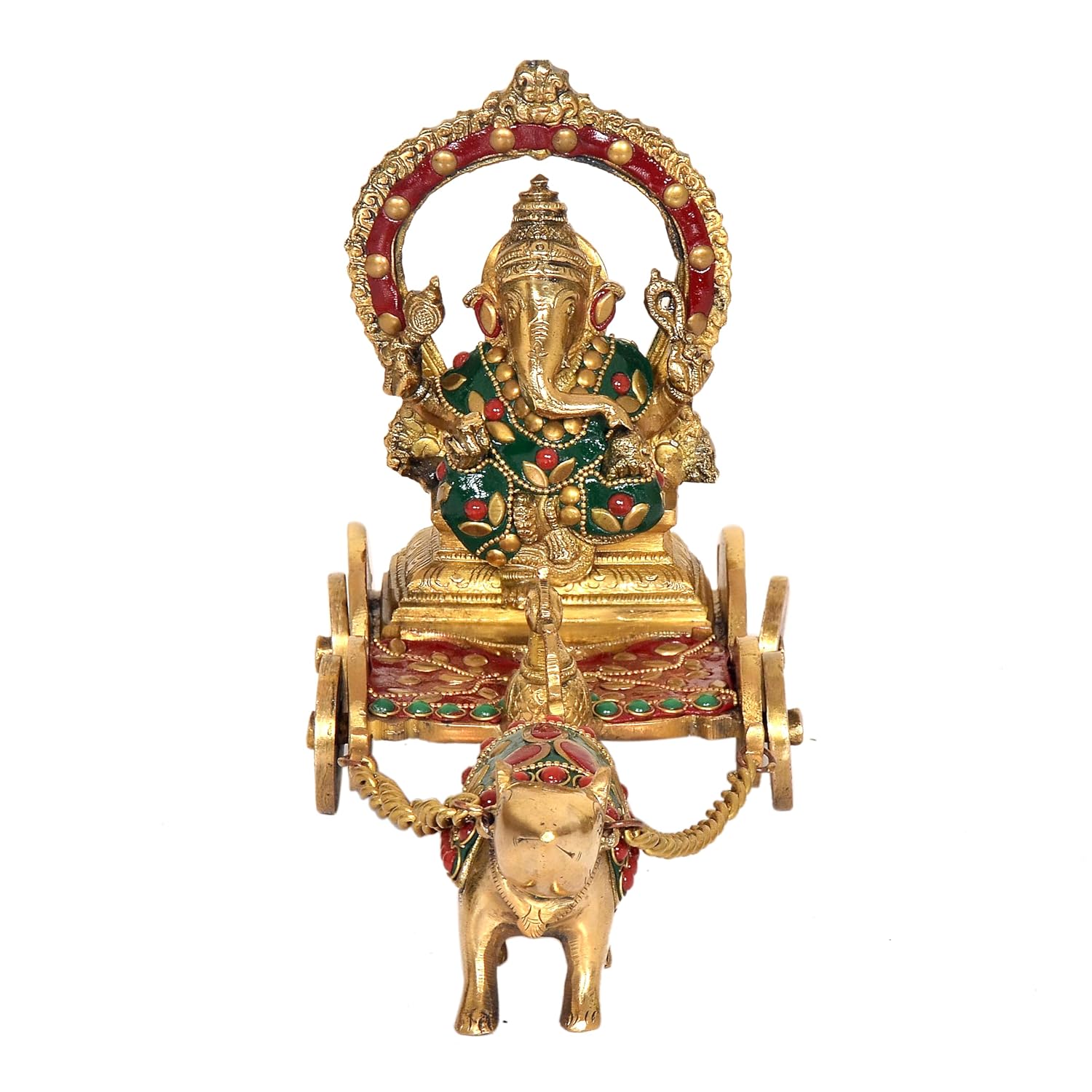 Handcrafted Brass Ganesha Mouse Chariot with Stone Inlay-ArtyCraftz.com