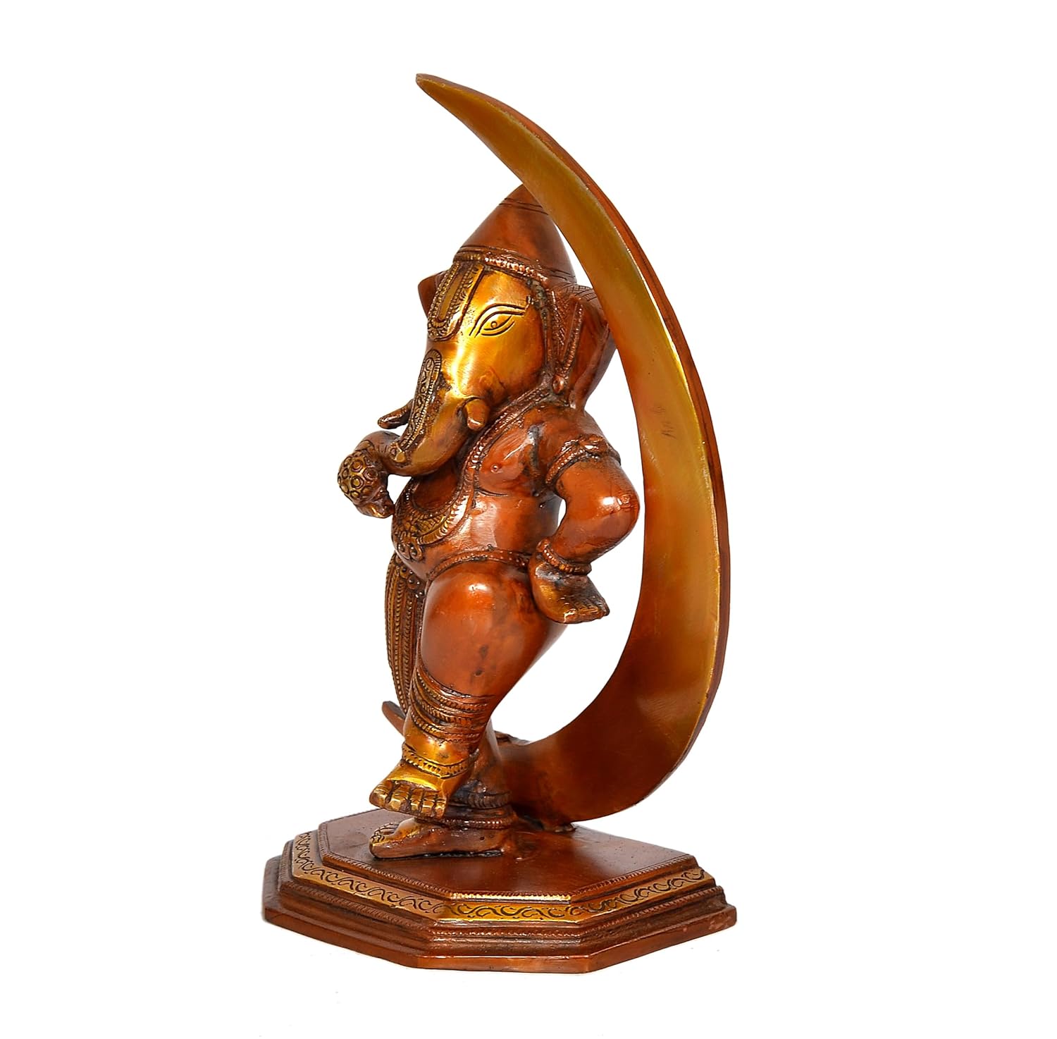 Handcrafted Brass Ganesha Statue with Crescent Moon for Home Decor Right View-ArtyCraftz.com