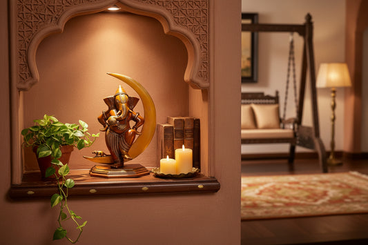 Handcrafted Brass Ganesha Statue with Crescent Moon for Home Decor-ArtyCraftz.com