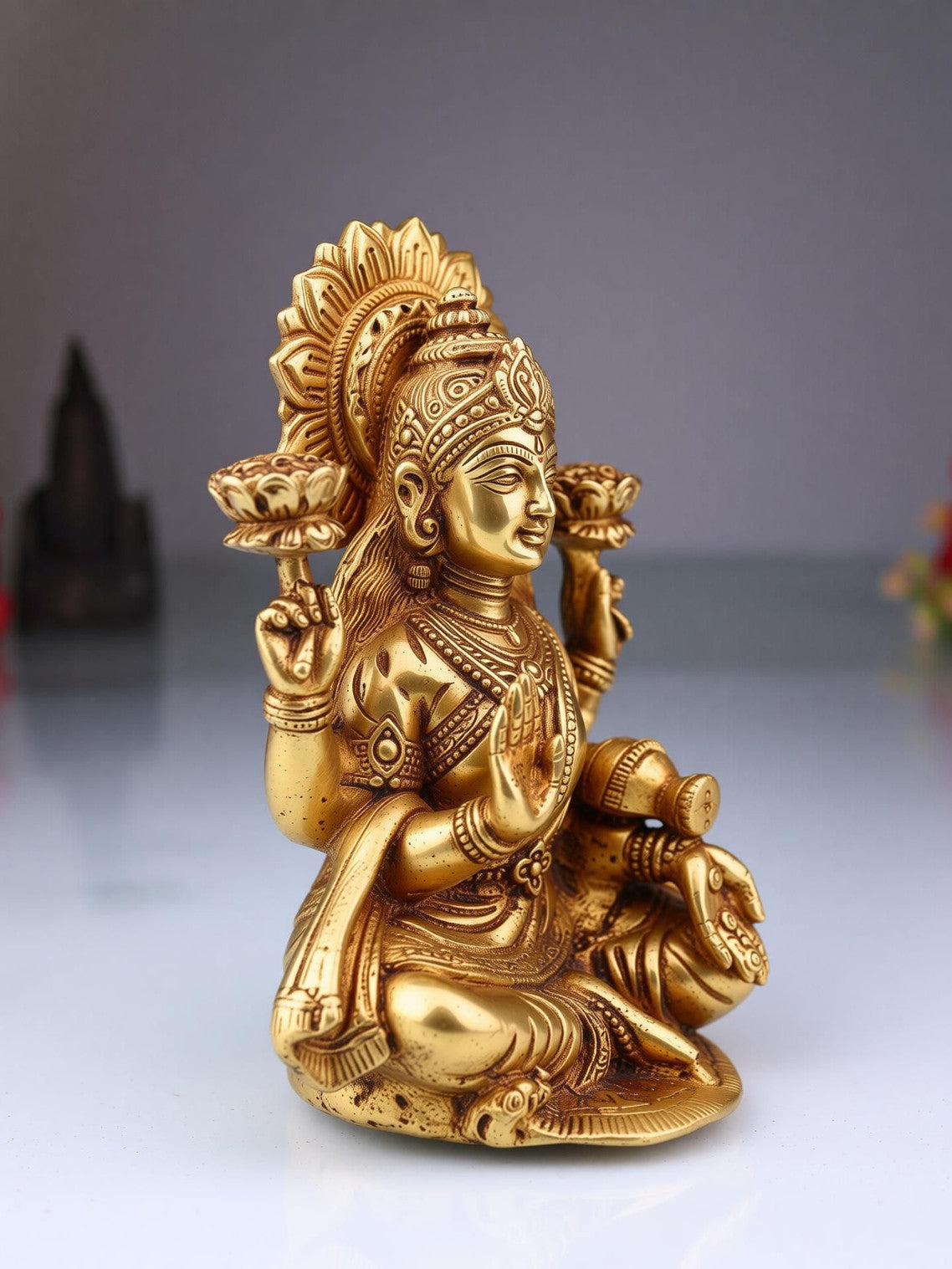 Handcrafted Brass Goddess Lakshmi Statue for Home Temple & Pooja Room-ArtyCraftz.com