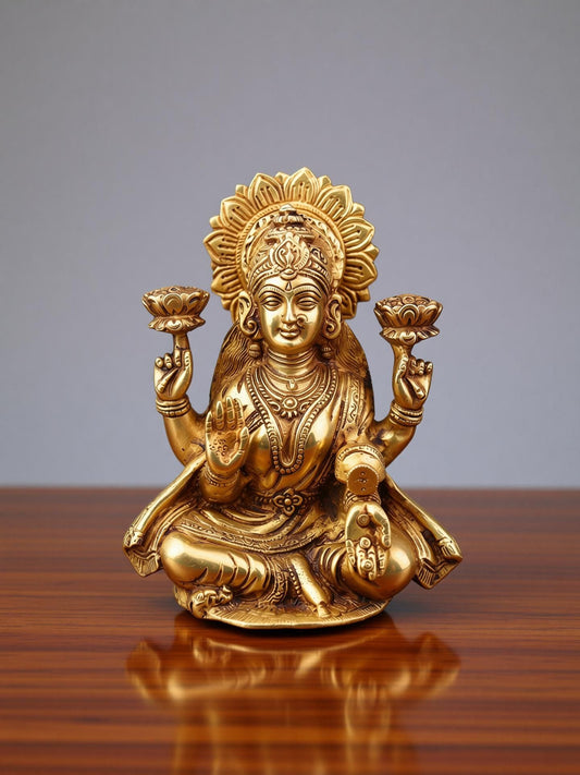 Handcrafted Brass Goddess Lakshmi Statue for Home Temple & Pooja Room-ArtyCraftz.com