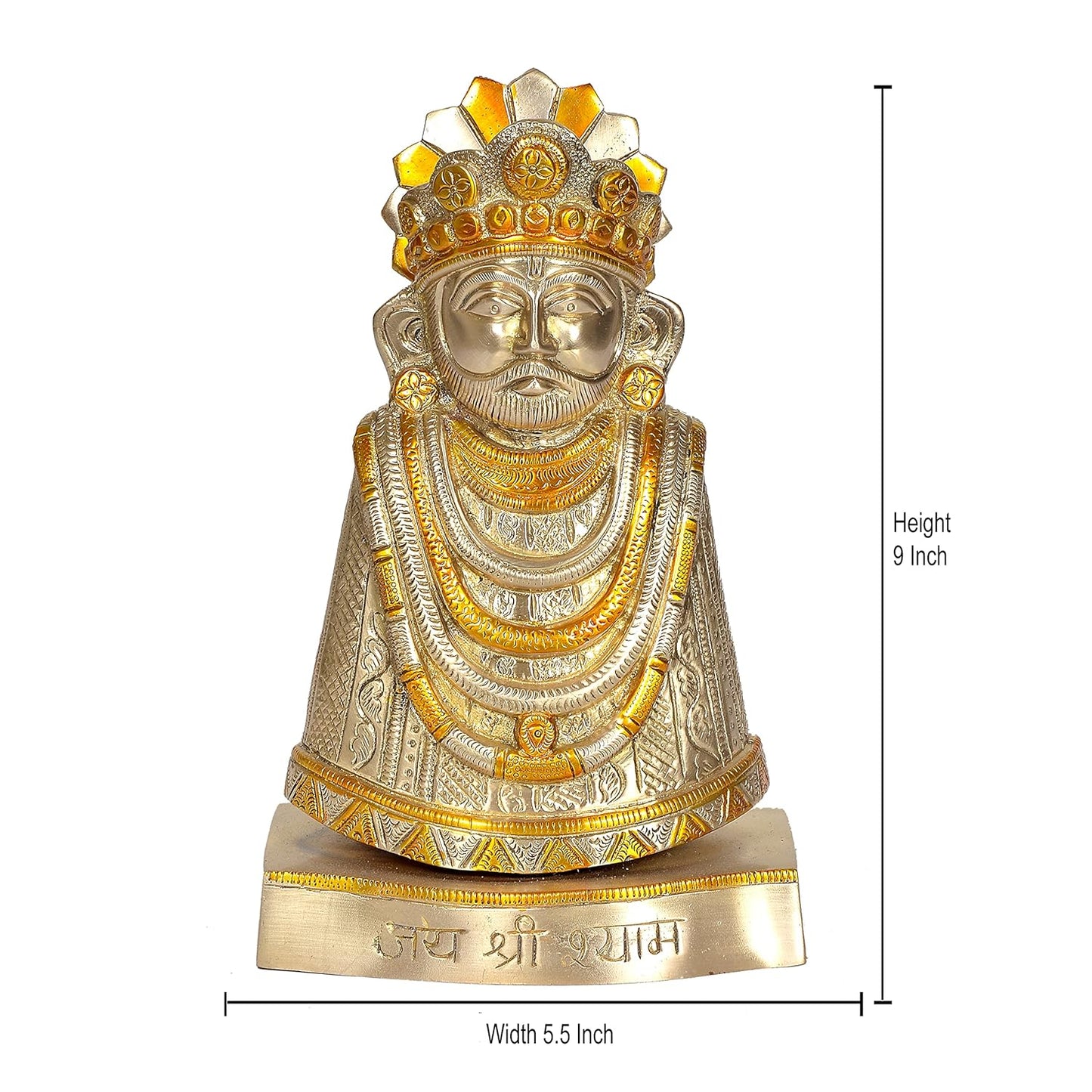 Handcrafted Brass Khatu Shyam Idol for Home Temple & Spiritual Decor MEasurement-ArtyCraftz.com