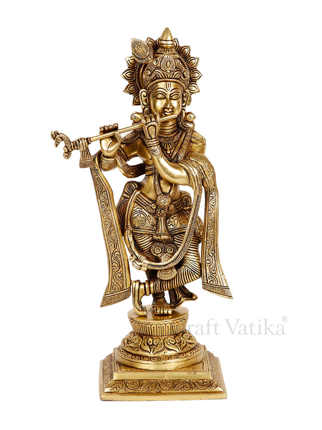 Handcrafted Brass Krishna Playing Flute 13 Inches Statue - ArtyCraftz.com