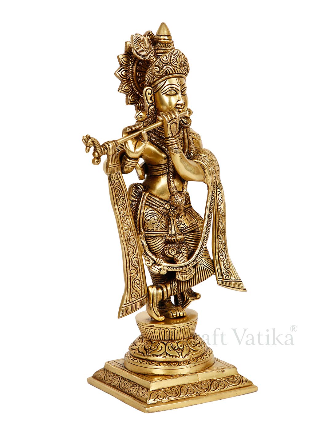 Handcrafted Brass Krishna Playing Flute 13 Inches Statue - ArtyCraftz.com