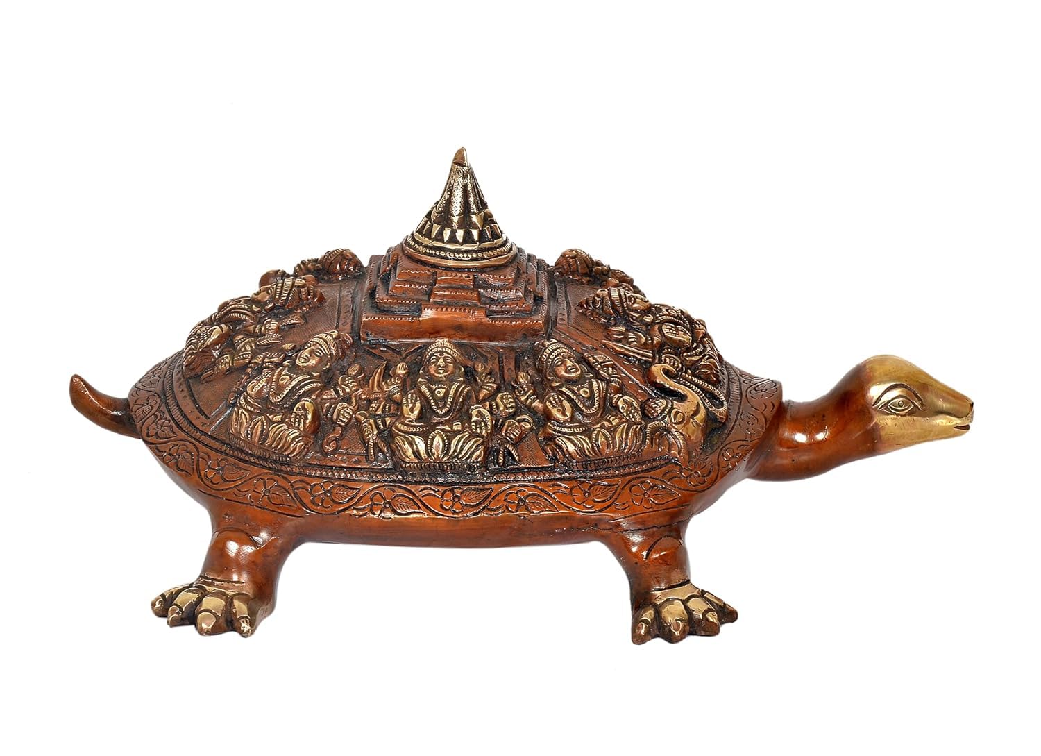 Handcrafted Brass Kurma Tortoise with Ashta Lakshmi & Sri Yantra Side View -ArtyCraftz.com