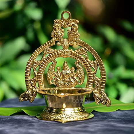 Handcrafted Brass Lakshmi Hanging Oil Lamp thooku vilakku (13 Cm) - ArtyCraftz.com