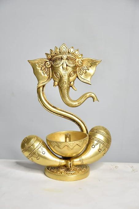 Handcrafted Brass Modern Ganesha Idol Akhand Diya Pooja Gifting House Warming