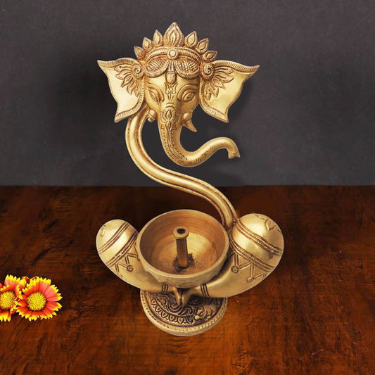 Handcrafted Brass Modern Ganesha Idol Akhand Diya Pooja Gifting House Warming - ArtyCraftz.com
