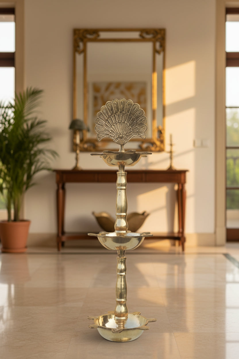 Handcrafted Brass Multi-Tier Peacock Diya - ArtyCraftz.com