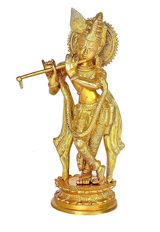 Handcrafted Brass Murlidhar Krishna Statue Height 11 Inches - ArtyCraftz.com