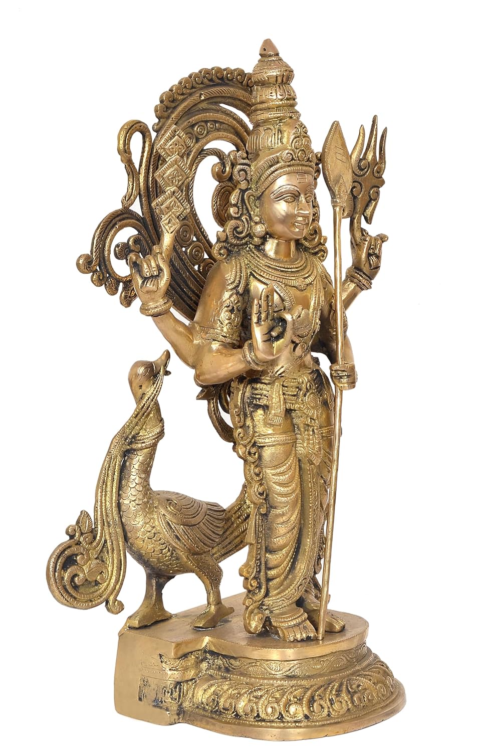 Handcrafted Brass Murugan Statue with Peacock-ArtyCraftz.com