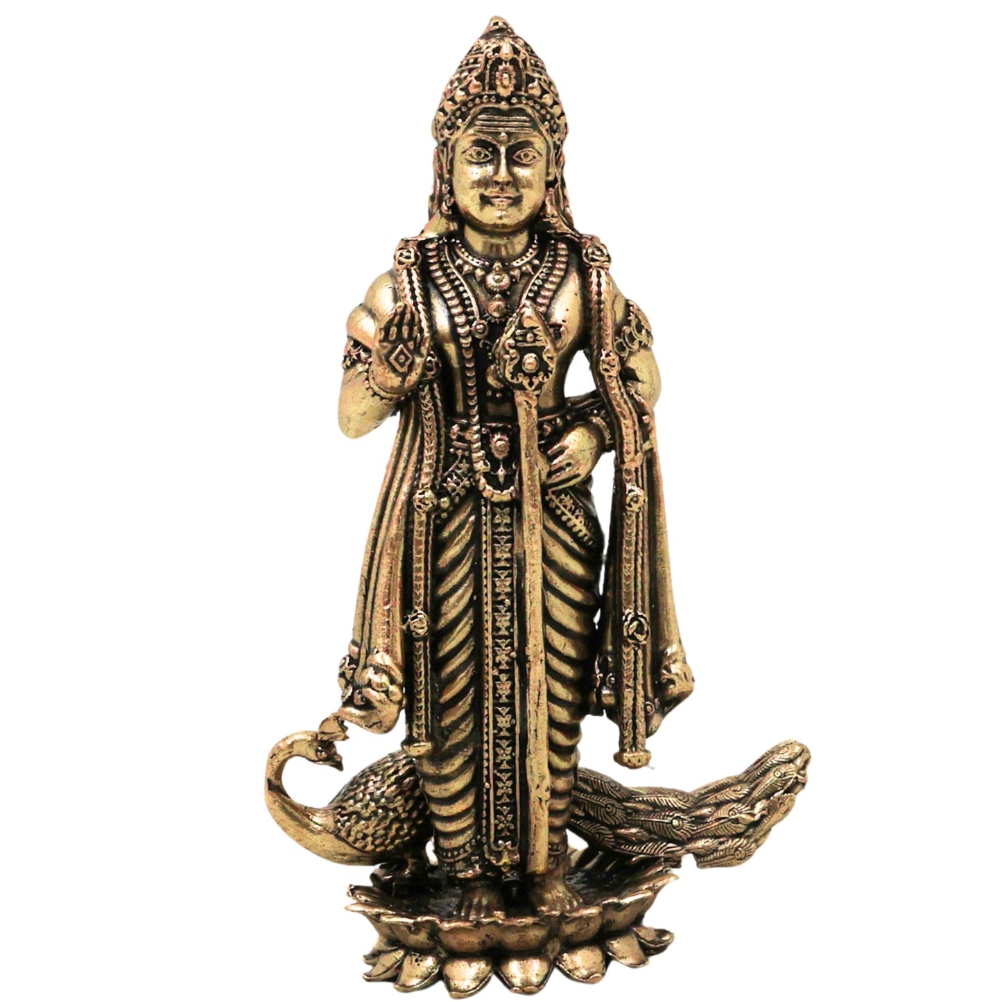 Handcrafted Brass Murugan with Peacock Statue-ArtyCraftz.com