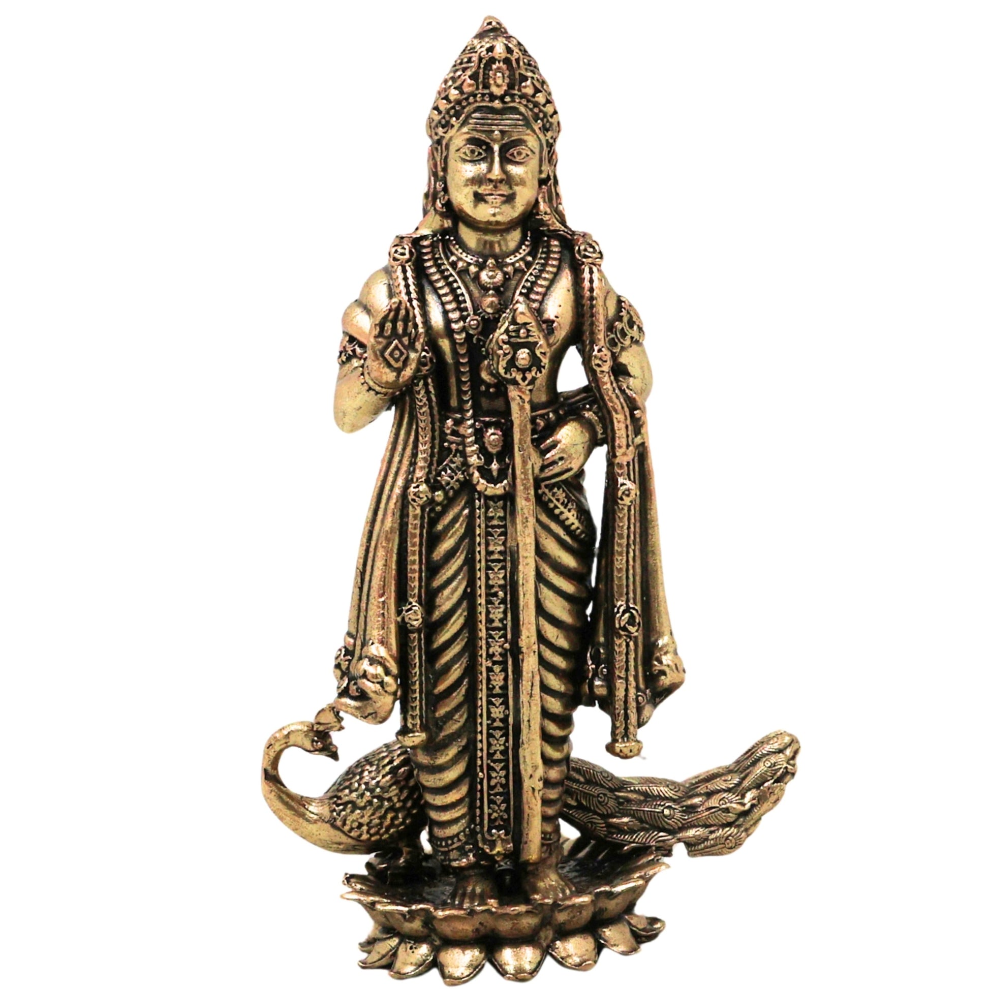 Handcrafted Brass Murugan with Peacock Statue-ArtyCraftz.com