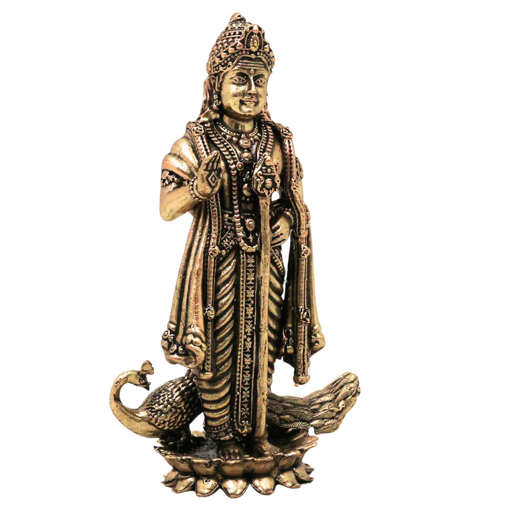 Handcrafted Brass Murugan with Peacock Statue-ArtyCraftz.com
