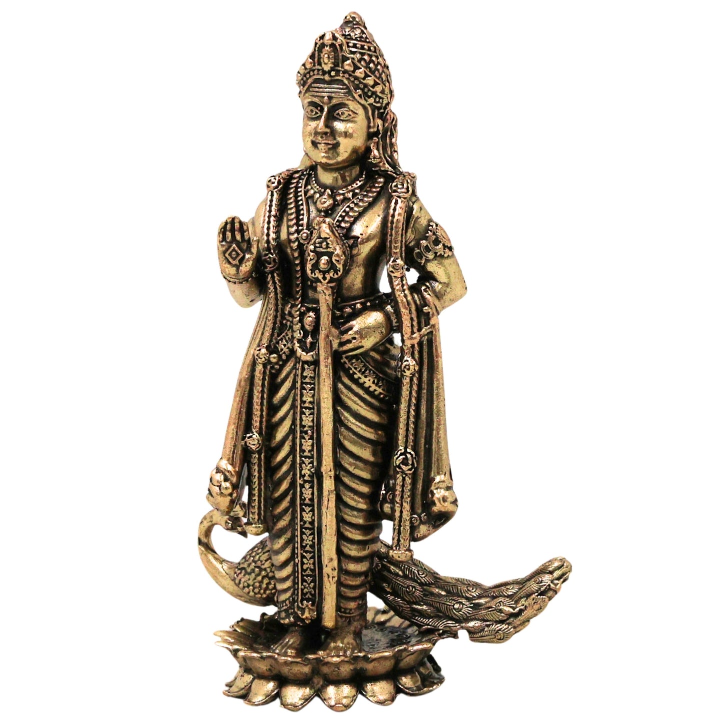 Handcrafted Brass Murugan with Peacock Statue-ArtyCraftz.com