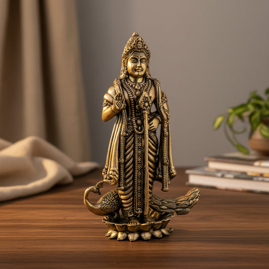Handcrafted Brass Murugan with Peacock Statue-ArtyCraftz.com